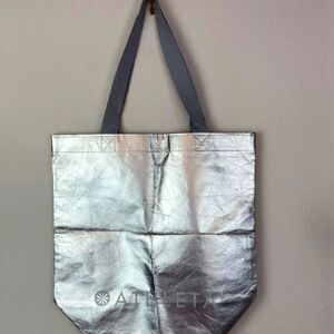 Free with Athleta purchase! silver tote w/ canvas handles